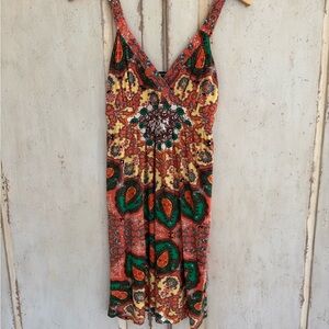 Vivid yellow, orange and green sundress with mini  subtle rhinestones